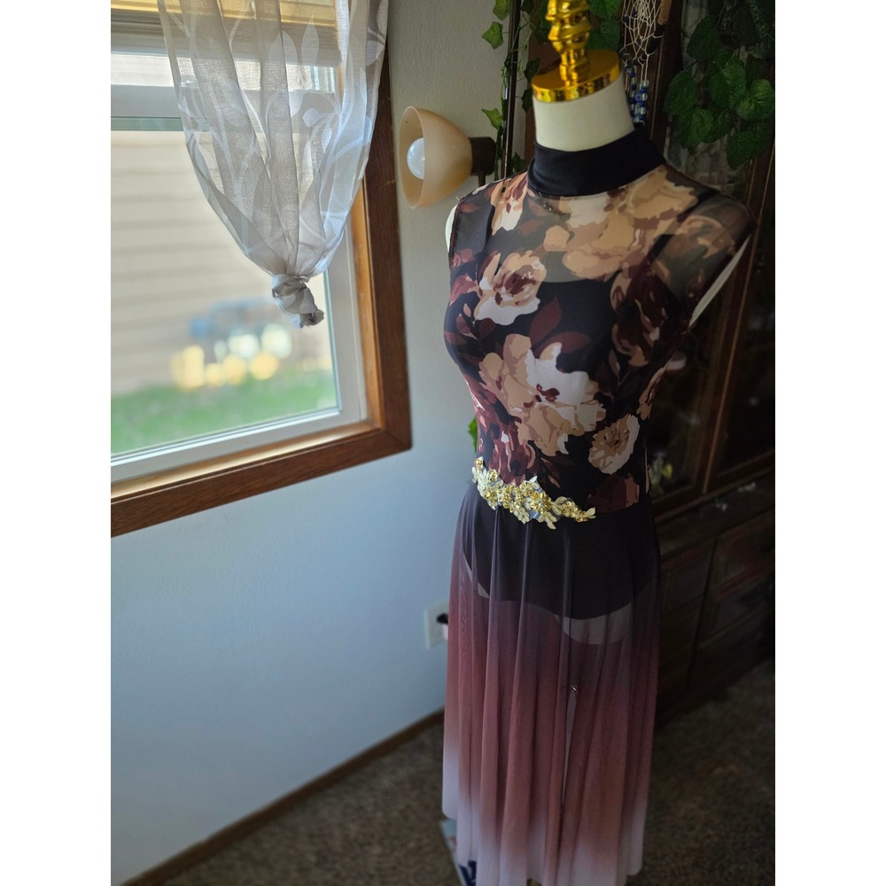 Weissman || Floral Ombre Mesh Dance Costume Maxi Dress || Size: S/M ||